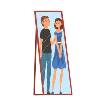Reflection of Happy Loving Couple in the Mirror, Alter Ego Vector Illustration Illustrazione stock