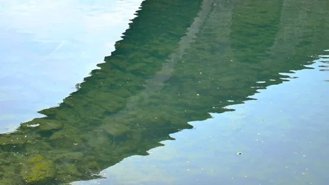 Reflection of the he old stone bridge on the crystal clear water in Montenegro Stock Footage 107602313