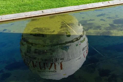 Reflection of Hot Air Balloon Generali in Parc Andre Citroen - Paris, France Stock Photos