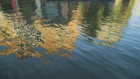 Reflection of house fronts in a channel in Venice, Italy, 4k Stock Footage 142463463