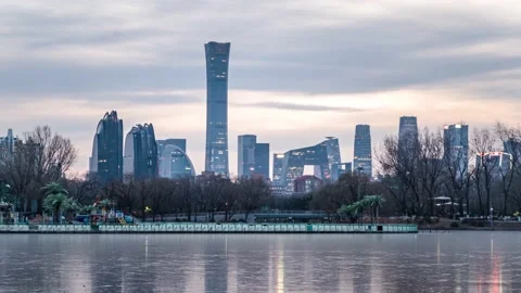 Reflection of ice surface in Beijing CBD from day to night Video stock 227071546