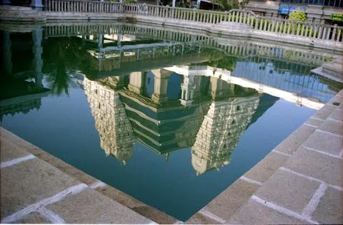 Reflection of ISKCON Temple Tower Stock Photos