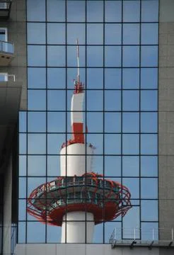 Reflection of Kyoto Tower Stock Photos