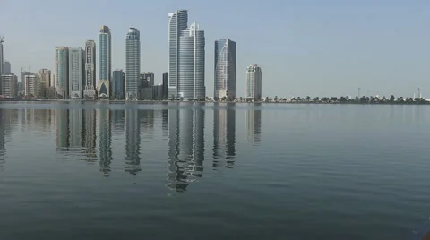 Reflection on the lake with clouds Sharjah City Stock Footage