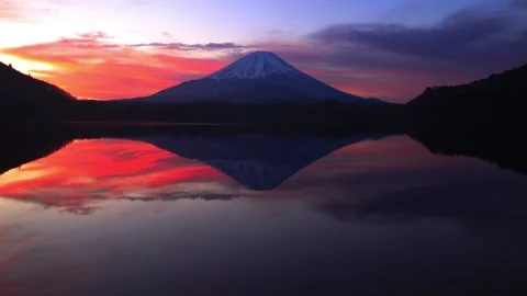Reflection of Lake Shoji and Mount Fuji: A Timelapse from Dawn to Daylight Stock Footage 333183163