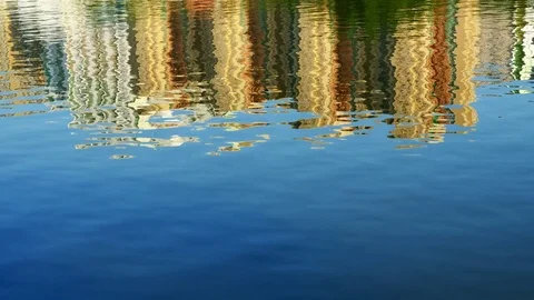 Reflection in the lake water of cityscape Stock Footage 81765208