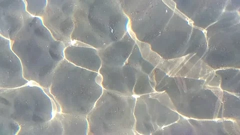 Reflection of light from water waves. Distortion and bright sunspots underwater Stock Footage 136641368