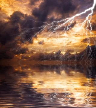 Reflection of lightning in the water Stock Photos
