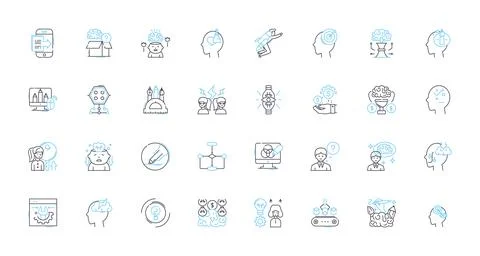 Reflection linear icons set. Contemplation, Pondering, Self-awareness Illustrazione stock