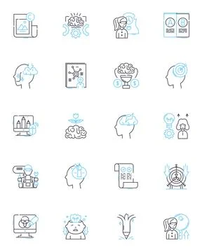 Reflection linear icons set. Contemplation, Pondering, Self-awareness Illustrazione stock