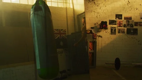 Reflection of a man jumping rope Stock Footage 100036228