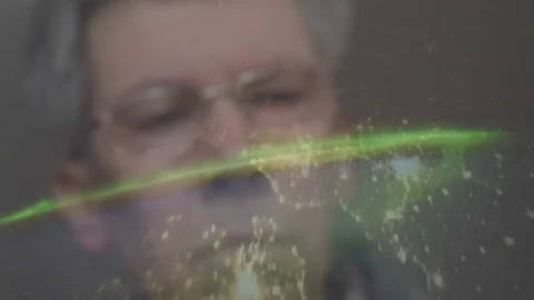 Reflection of a man looking at a view of the earth from space Video stock 102607406