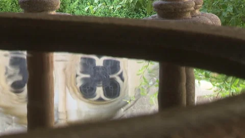 Reflection of medieval window arches Stock Footage 73696689