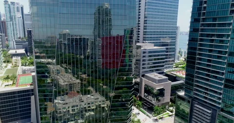 Reflection of Miami in a downtown tower Stock Footage 157387252