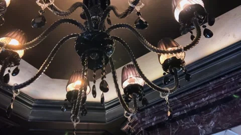 Reflection in the mirror of the ceiling and chandelier. Interior decor elements. Stock Footage 284239547