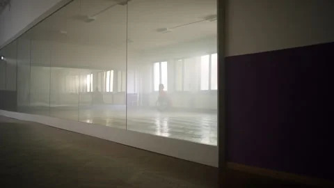 Reflection in a mirror of a wheelchair dance performed by a woman in a ballroom Video stock 290325859