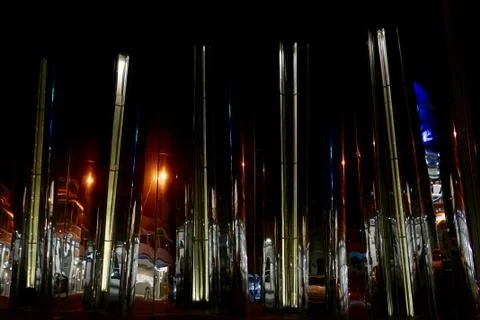 Reflection on Mirrored building at night Stock Photos