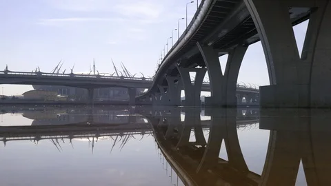 Reflection of modern bridges in the river Stock-Footage 106021622