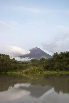 The reflection of Mount Merapi on the lake surface Stock Photos