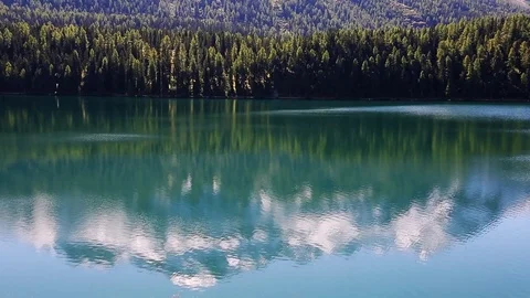 Reflection of a mountain on a lake - trees - alpine scenario Stock Footage 81260696