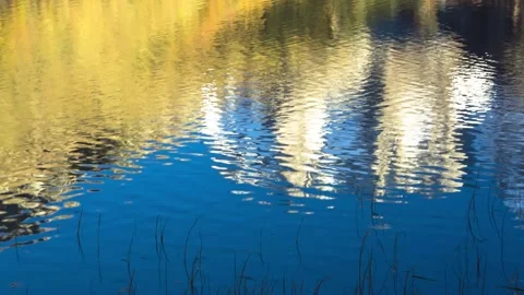 Reflection of mountain peaks in the water of a mountain lake. Stock Footage 158458673