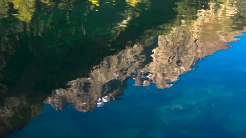 Reflection of mountain peaks in the water of a mountain lake. Stock Footage 158458743