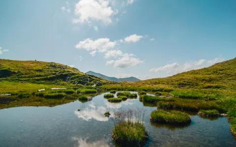 Reflection of mountains and clouds in the glacial lake. picture taken on 03.0 Stock Photos