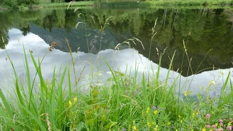Reflection of mountains in the pond Moorweiher Stock Footage 78130605