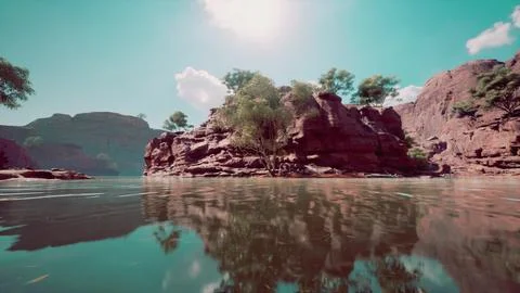 The reflection of the mountains in the River Stock Illustration