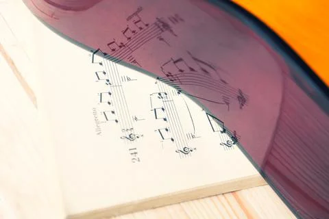 Reflection of music notes in a classic guitar. Stock Photos