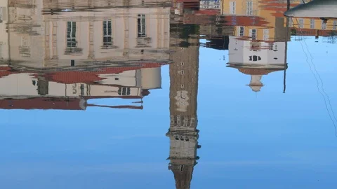 Reflection of old medieval architecture in water of port. Stock Footage 100363712