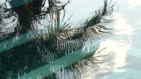 Reflection Of Palm Tree At Infinity Pool At Luxury Hotel Suite. Close Up Stock Footage 171216691