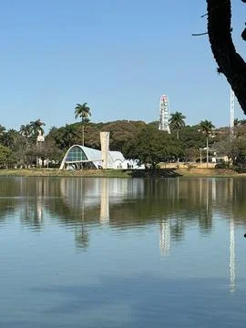 Reflection of park on clear day Фото