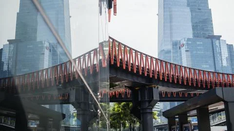 Reflection of the pedestrian bridge Stock Photos