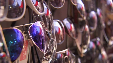 Reflection of pedestrians in Sunglasses stand, Jerusalem, Israel Stock Footage 86759545