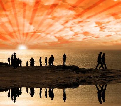 Reflection of people on the cliff edge Stock Photos