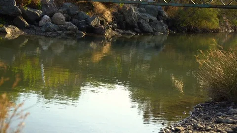 Reflection of people on the lake Stock Footage 93089322