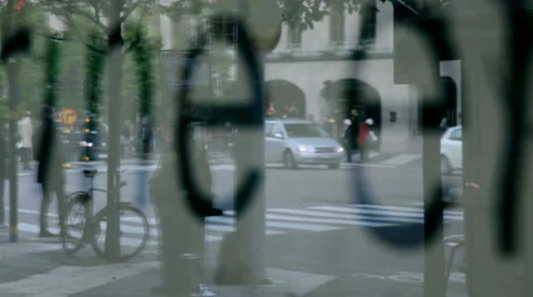 Reflection of people walking in street from a store showcase Video stock 45160925