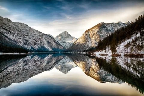 Reflection at Plansee (Plan Lake), Alps, Austria Stock-Fotos