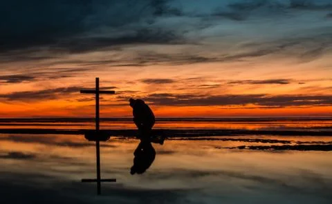 Reflection Prayful Man Foto stock
