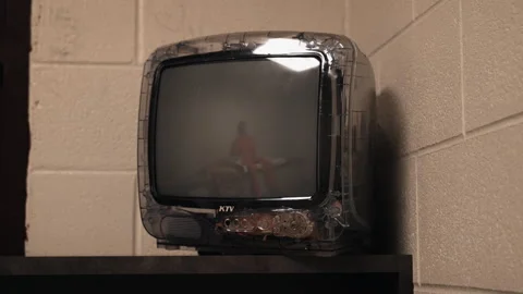 Reflection in prison cell tv of a prisoner, convicted criminal, inmate Stock Footage 244303097