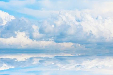 Reflection pure clear blue sky huge white gray cloud and sunlight shiny on wa Stock Illustration