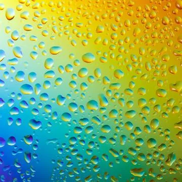 Reflection of the rainbow in the raindrops on the glass. Foto stock