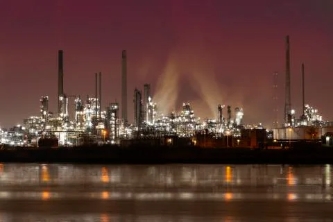 Reflection of refineries  Stock Photos