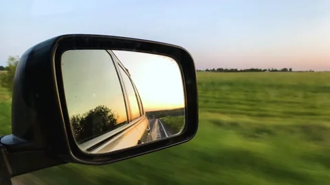 Reflection in the right mirror of the car while driving on the highway. Stock Footage 116495742