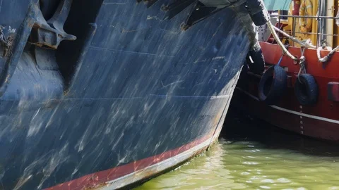 Reflection of ripples and waves on board of commerce ship. Sunlight water ref Stock-Footage 114625696