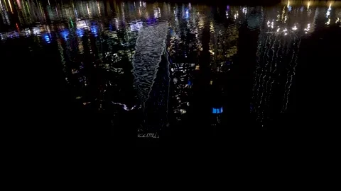 Reflection in the river of night city lights Video stock 220105430