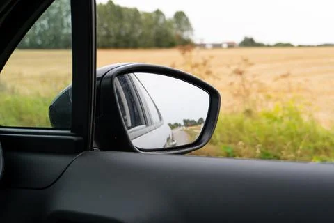 Reflection of Road in Side Mirror Stock Photos