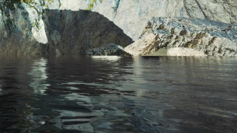 Reflection of rocks in water with clear surface and shadows in nature Stock Footage 339486633