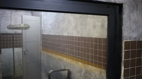 Reflection of room with bench and door in mirror Vídeos de archivo 64474869